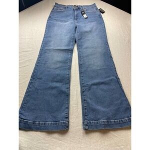 Fashion Nova Wide Leg Jeans Womens Size 14 Blue Medium Wash Denim Pockets NWT